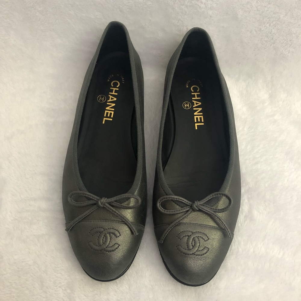 Chanel Gray Ballet Flats Size 8.5